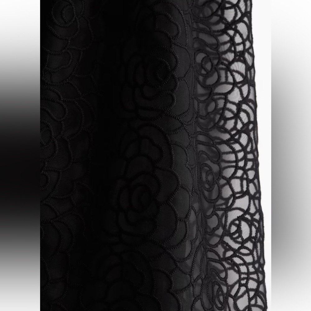 H&M EMBROIDERED HALTERNECK BLACK TEXTURED MINI DRESS - Picture 5 of 10